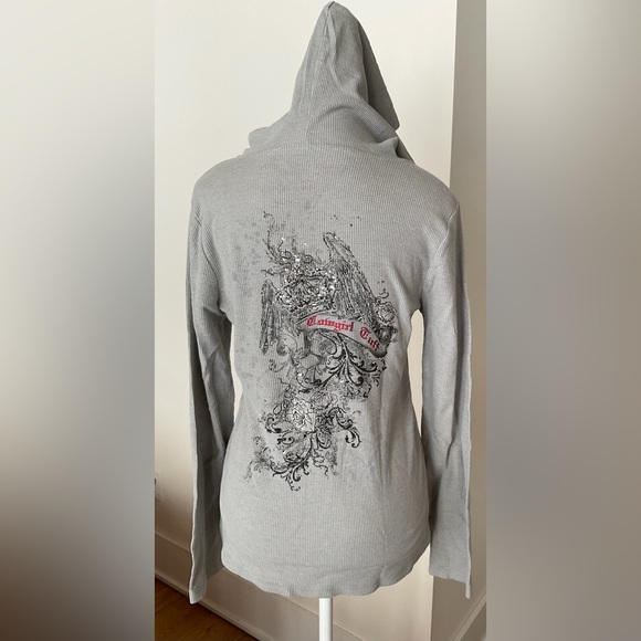 Cowgirl Tuff Co Waffle Knit Hooded Top Grey Embellished Size L - Picture 3 of 4